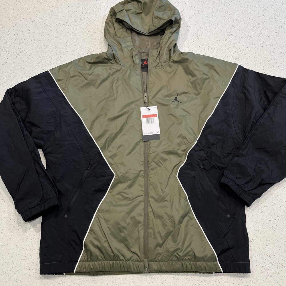 Nike Jordan Brooklyn Draft Jacket Men's L Olive Black HF9333-222 Windbreaker NWT